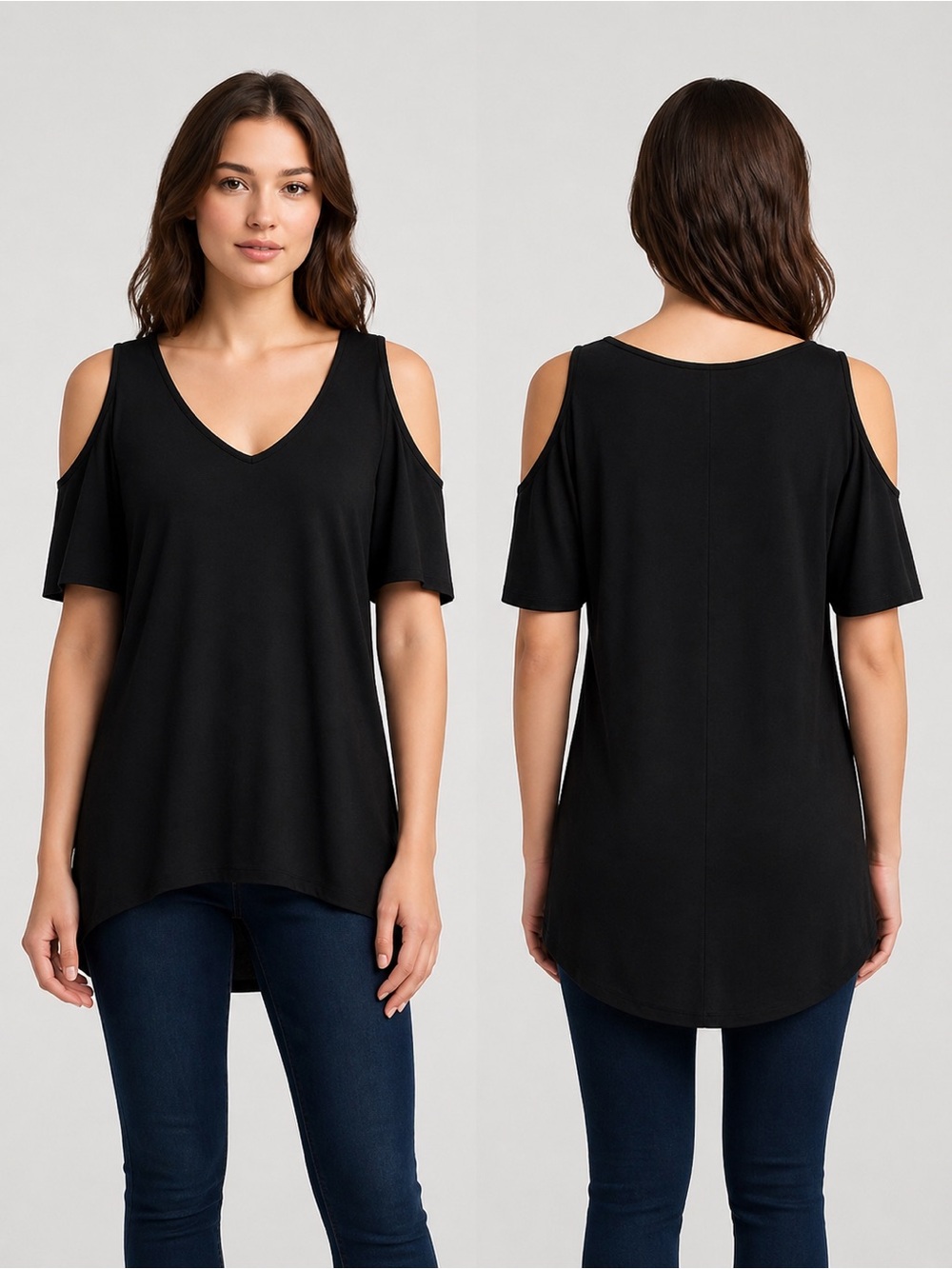 Calvin Klein Jeans Black Cold Shoulder High Low Top Scoop Neck Size S